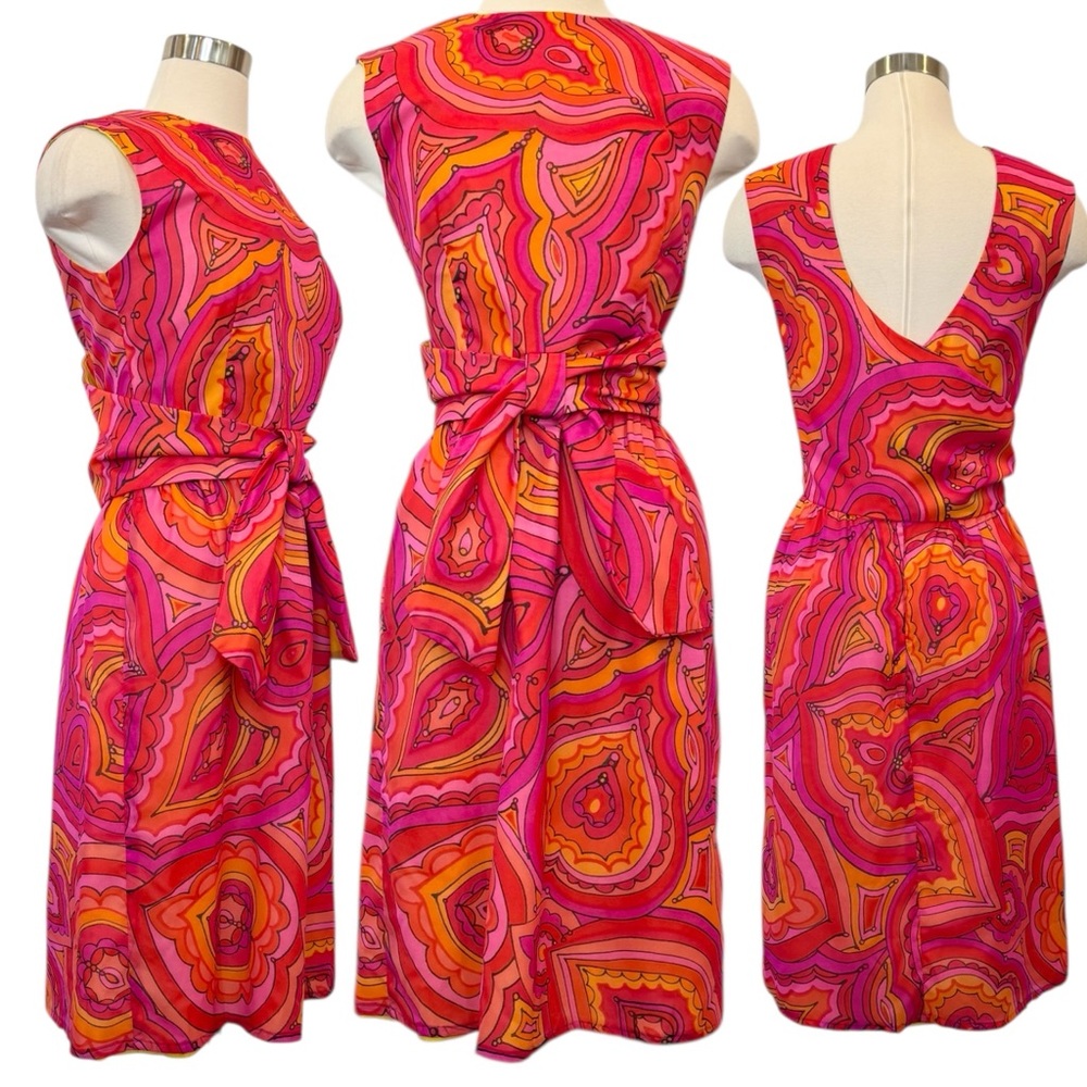 Vintage Malia Hawaiian Pink Orange Mod Heart Paisley 60s 70s Shift Dress 12 - Picture 11 of 11